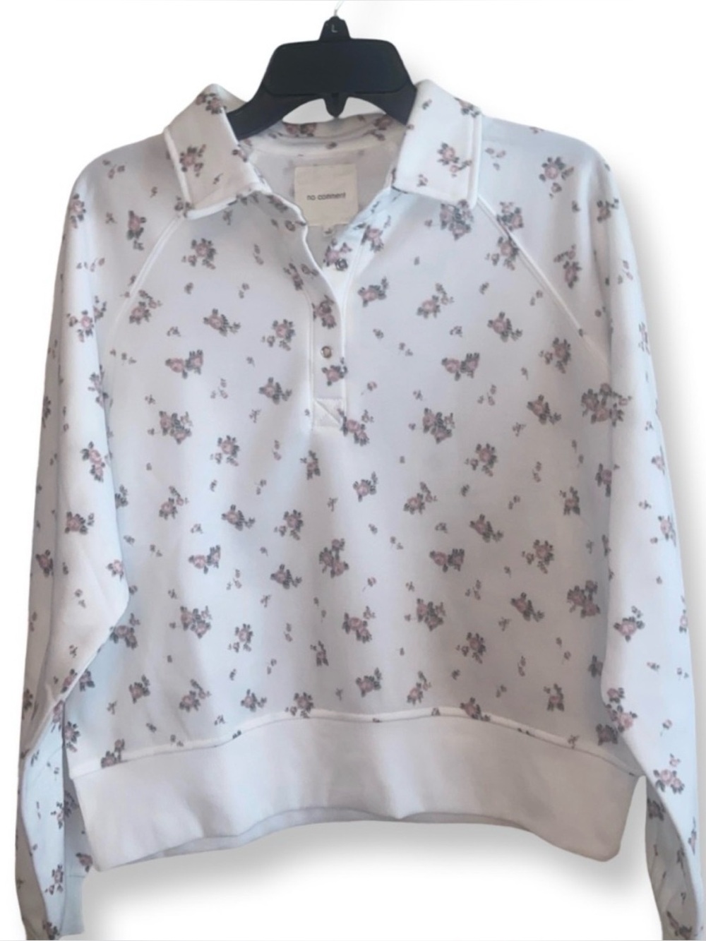 No Comment - NWT - Large - White Floral Collared Women’s Sweat Top - Picture 3 of 10